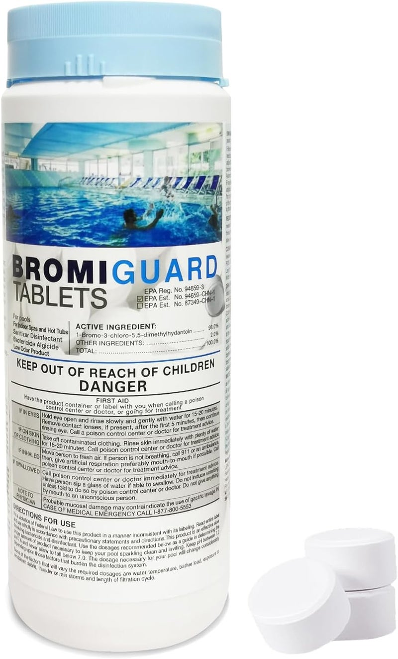 BROMIGUARD أقراص البروم 1 بوصة 1.8 رطل لمطهر كيميائي لحمام السباحة | أقراص بروم طويلة الأمد 1" للمسابح | رائحة كلور أقل 1.8 رطل - Image 1